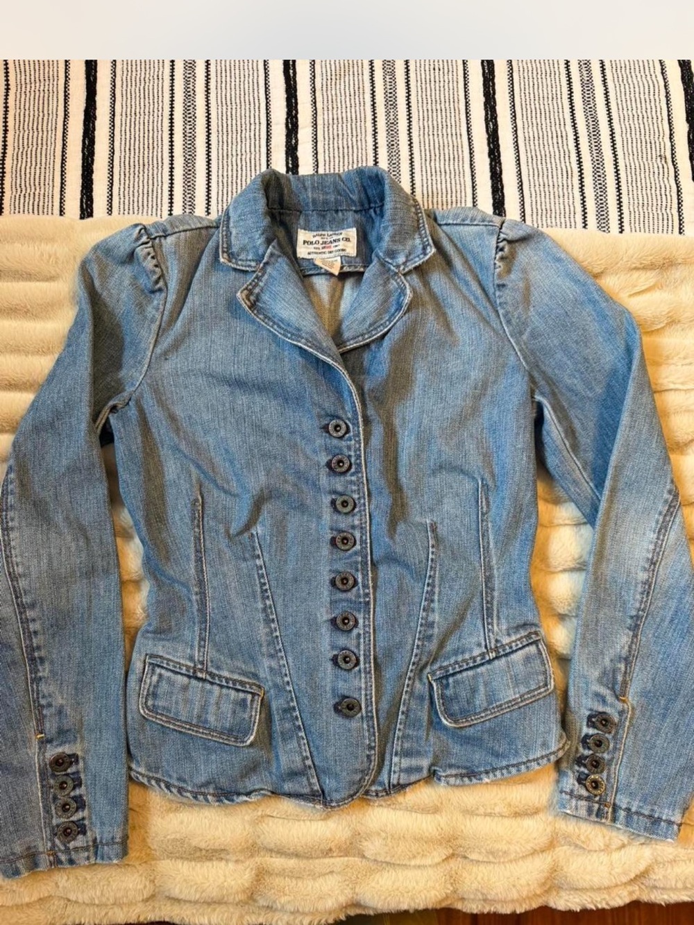 Vintage Ralph Lauren Light Blue Denim Button-Front Blazer Jacket